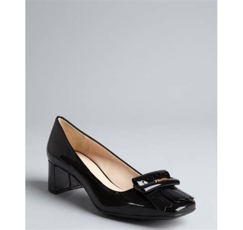 black stacked leather wicker prada heel|prada high heels.